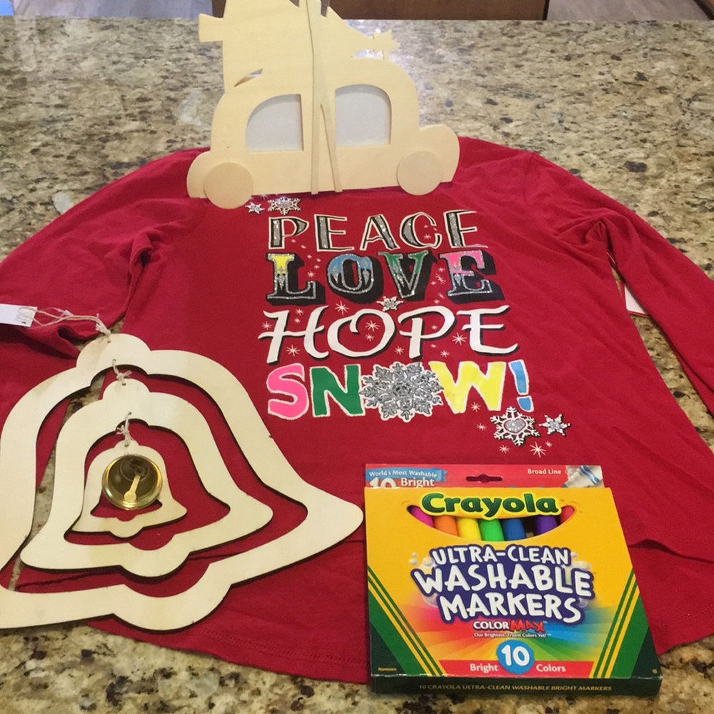 Love Hope Snow Girl’s Winter Shirt NEW Size XL With crafts frame Bell & Markers